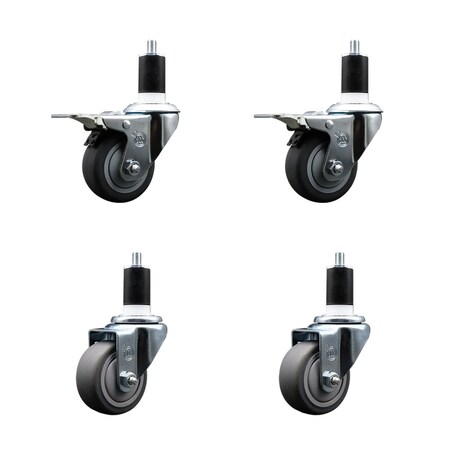 Service Caster 3'' SS Thermoplastic Rubber Swivel 1-1/2'' Expanding Stem Caster Set 2 Total Lock Brakes, 4PK SCC-SSEXTTL20S314-TPRB-2-S-2-112